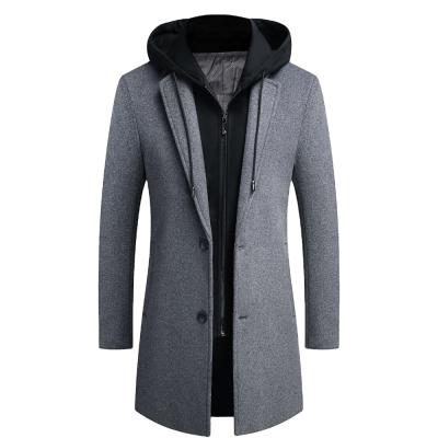 China Autumn And Winter Korean Casual Men's Anti-wrinkle Men's Slim Detachable Coat Woolen Gap Mid Length Hooded Coat for sale