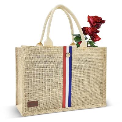 China Reusable Jute Tote Bag with Handle for Universal Events Travel Bag Beach Shopping and Grocery Bag for sale