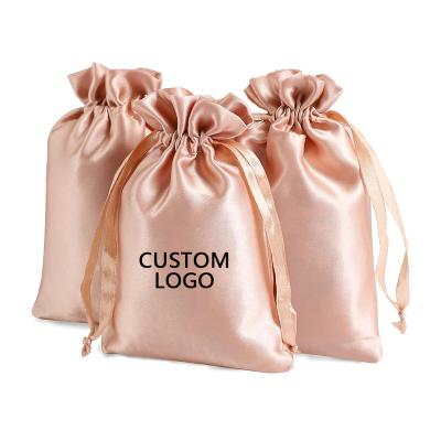 China Drawstring Pouch Jewelery Bag Customized Small Rose Gold Cosmetic Gift Drawstring Black Pink Satin Drawstring Bag Large White Satin Drawstring Bag Customized Bags With Logo for sale