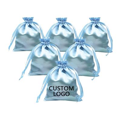 China High Quality Custom Jewelry Drawstring Pouch Jewelery Bag Ladies Satin Drawstring Bag Cosmetic Hot Stamping Full Color Solid Color Logo Satin Drawstring Bag for sale