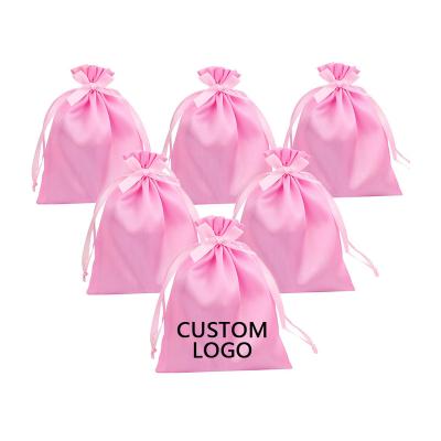 China Drawstring Pouch Jewelry Bag Customized Soft Satin Silk Pouches Drawstring Package Packaging Bags Luxury Lingerie Storage Bags Reusable Satin Bags Wholesale for sale