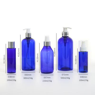 China 100ml 200ml 400ml 500ml Cosmetic Cobalt Blue PET Plastic Bottle For Body Care Soap for sale