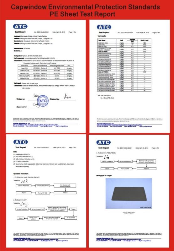 PE Sheet Testing Report - Capwindow International  CO.,LTD