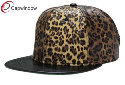 China Trendy Flat Brim Custom Strapback Hats Leopard Baseball Cap 5 Panel for sale