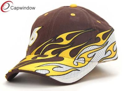 China Flame Embroided Cotton Racing Baseball Caps Velcro Strap Hats For Spring for sale