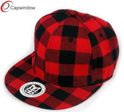 China Youth Red Tartan Wool Baseball Caps 6 Panel Baseball Hat With Plastic Snap Closure for sale