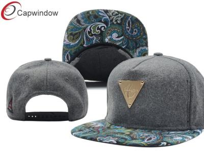 China Personalized 5 Panel Wool Baseball Caps With Paisley Printed Peak for sale