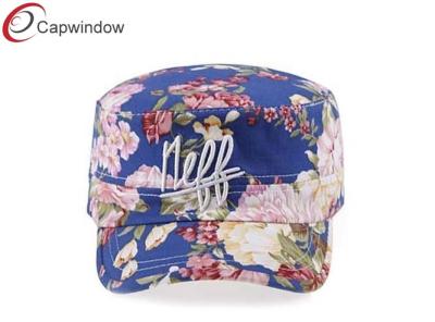 China Outdoor Allover Floral Military Baseball Hats Flat Top Army Cap For Adult for sale