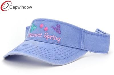 China Butterfly Flat Embroidery Tennis Sun Visor With Washed Denim Fabric for sale