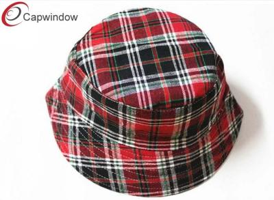 China Women Classical Fisherman Bucket Hat Red Checks Pattern Printing for sale