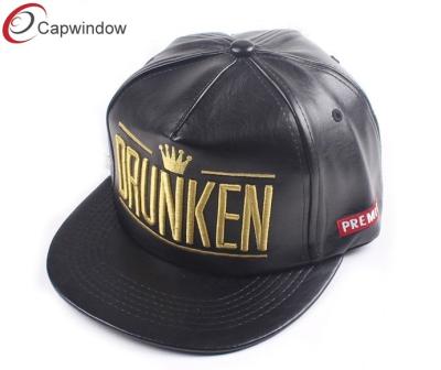 China 5 Panel Gold Embroidery Custom Strapback Hats PVC Leather For Boy for sale