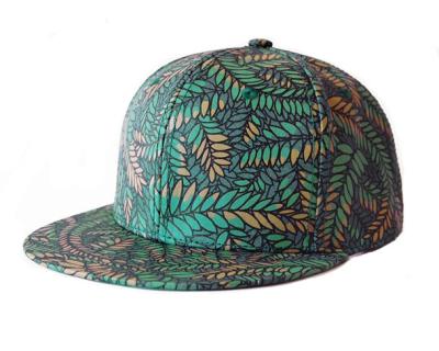 China Green Leaves Printing Hip Hop Baseball Caps Adjusteble With 3D Embroidered for sale