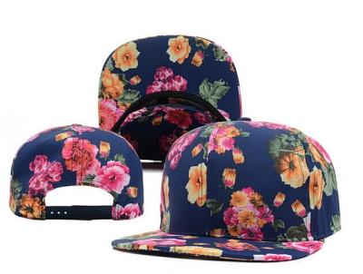 China Flowers Printing Flat Brimmed Baseball Caps , Six Panel Baseball Cap for sale