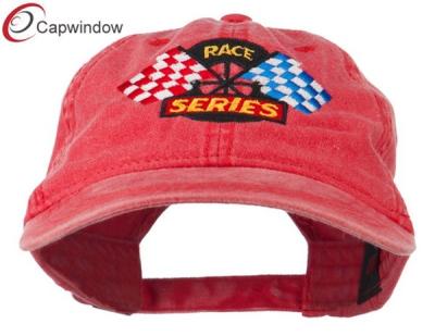 China Red Race Series Flags Embroidered Washed Racing Baseball Caps for sale