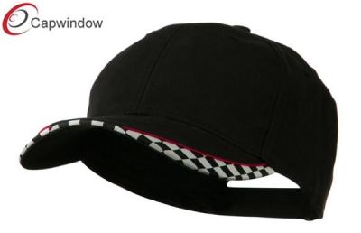 China  Black Brushed Cotton Imprinted Checker Logo Racing Baseball Caps with Adjustable Strap Closure for sale