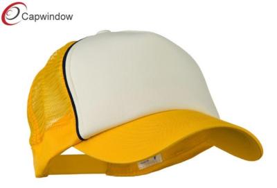 China Yellow White Summer Foam Mesh Trucker Cap with Polyester and Nylon Mesh Back for sale