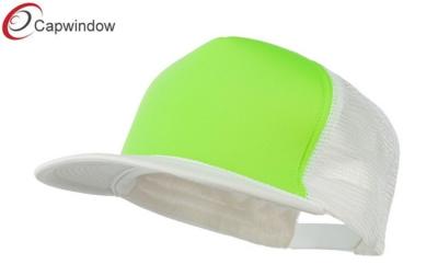 China White Green Flat Bill Neon Trucker Mesh Cap Made of Cotton and Polyester / Snapback Mesh Hat for sale