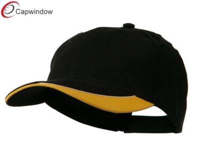 China Velcro Closure Monogrammed Baseball Caps , Black Gold Brushed Cotton Sun Ray Visor Cap for sale