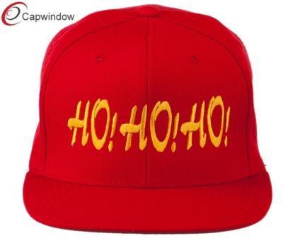 China Embroidered Flat Bill Cap Wool and Acrylic Red Christmas Letter Ho Ho Ho for sale