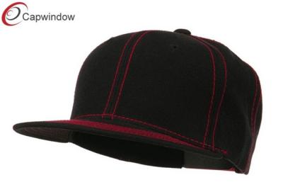 China Black Red Contrast Stitch Flat Bill Snapback Baseball Caps with Acrylic and Plastic Closure for sale