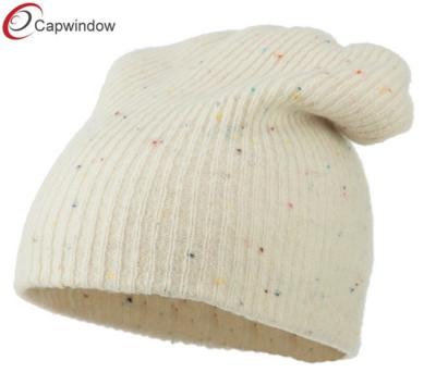 China Color beige de las lanas de la gorrita tejida de los sombreros flexibles del invierno manchado de largo para la muchacha en venta