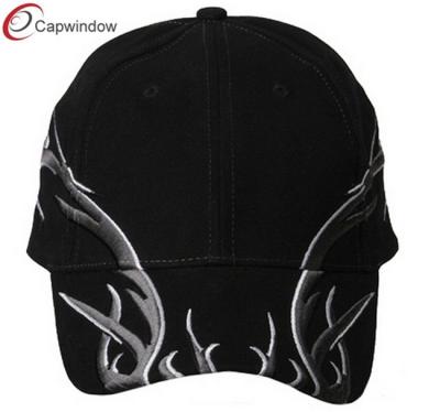 China Black Brushed Deluxe Embroidered Baseball Caps with Velcro Closure for sale