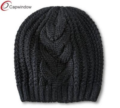 China Women Heavy Knitted Beanie Winter Hats , Colored Pure Acrylic / Woolly Hat for sale