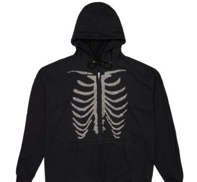 China 2022 Anti-wrinkle free sample luxury high fashion rhinestone men custom made skeleton hoodie for sale