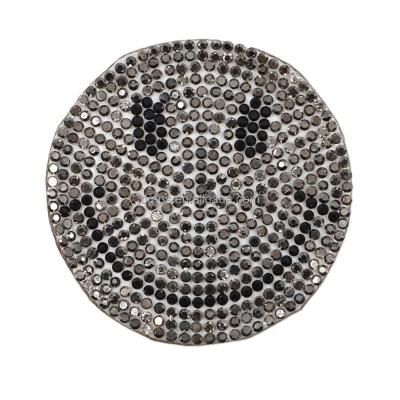 China 3D Gray Smiley Face Logo Trim Applique Iron On Rhinestone Patches For Bags for sale