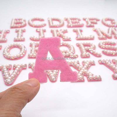 China Viable Iron On Shiny Glitter Rhinestone Heat Bead Letter Patches For Hoodies for sale