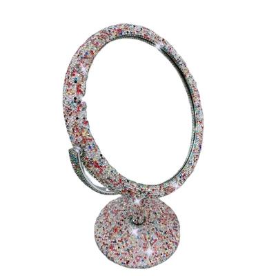 China Contemporary high quality household luxury rhinestone rose pink mirror large for makeup for sale