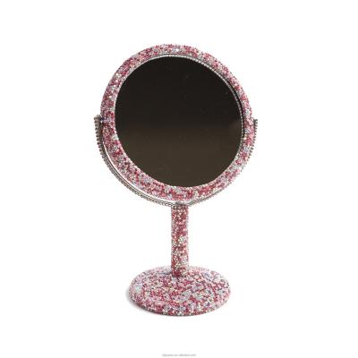 China Bling contemporary 360 degree rotation make up faux stone desk mirror for decoration for sale