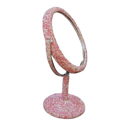 China Contemporary Newcomer Lady Women Makeup Living Large Pink Rhinestone Mirror for sale