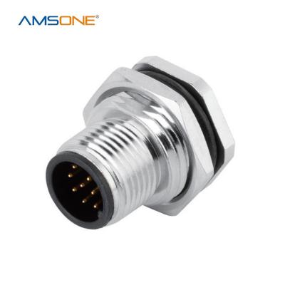 China AMSONE Military Custom Mount Male M12 8 Pin 2A 30V PCB Immersion-Solder Back Connection One Core Waterproof IP67 Circular Connector For Power for sale