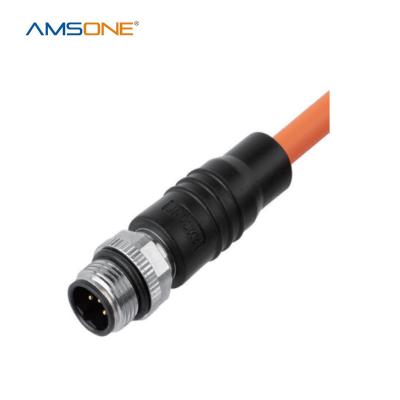 China AMSONE Automobile Male M12 4 Pin D Rail Custom Industrial Pre-molded Heavy Duty Circular Cable Sensor Plug Connector for sale