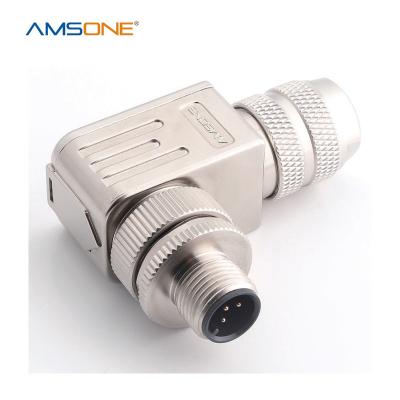 China AMSONE Male M12 5pin Metal Shell Shield Molded Cable Military Custom Field A-coding Rectangle Waterproof Circular Wirable Connector for sale