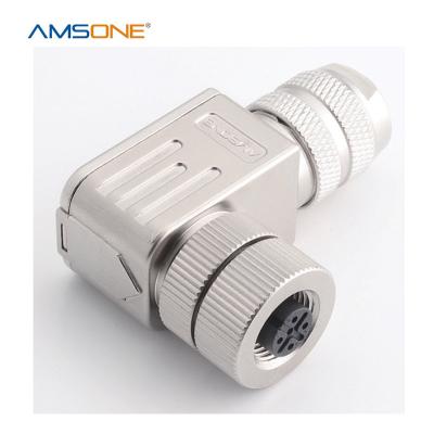 China AMSONE Military Custom M12 Female Cable Plug In Rectangle Outdoor Military Socket Waterproof Circular 4pin Screw Connector for sale