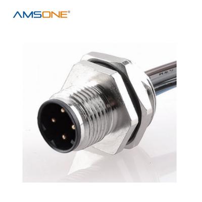 China AMSONE Front Mount Male M12 4 Pin 4A 250V D Military Custom Code IP67 Waterproof Circular Terminal Connector for Rail Cars Panel Trains for sale