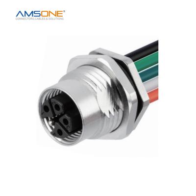 China AMSONE 4 5 Pin K Panel Receptacle Military Custom M12 3 Male Coding IP67 Waterproof Industrial Solder Cup Connector With Litz Wire for sale