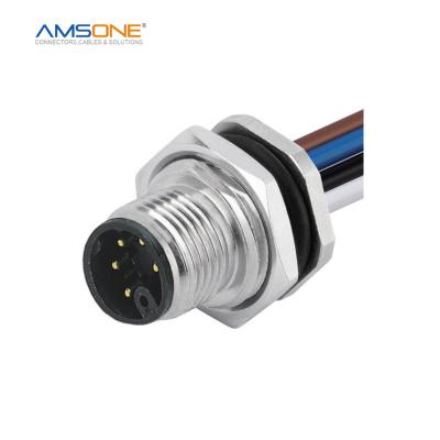 China AMSONE Military Custom M12 3 Panel Receptacle Male 4 5 6 Pin M Coding Rear Mount Welding Cup Waterproof Industrial Connector for sale