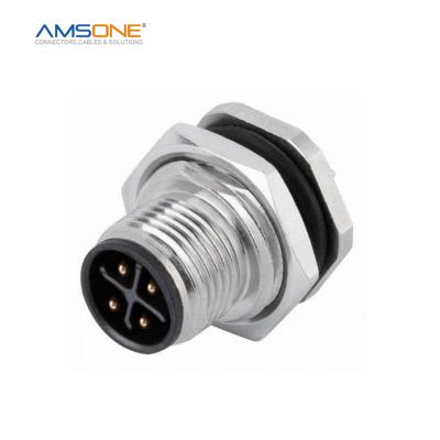 China AMSONE Military Custom Mount Male M12 S Code 3PIN (2+PE) Panel 4PIN (3+PE) Receptacle IP67 Receptacle Waterproof Circular Connector for sale