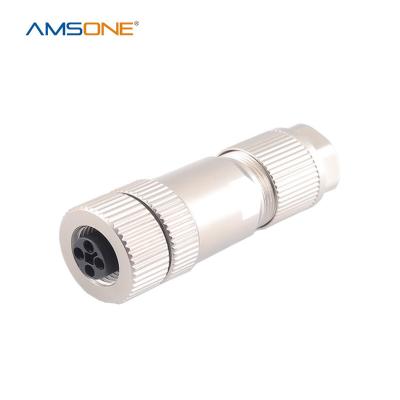 China AMSONE M12 3Pin 4Pin 4A 63V 12A T Code Field Wirable Assembly Custom Female Outdoor Waterproof Signal Power Circular Connector for sale