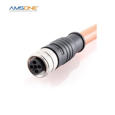 China AMSONE Military Automobile M12 12A 63V T Code 3 Code Custom 4 Pin Pre-Cast Straight IP67 Waterproof Industrial Circular Plug Connector for sale