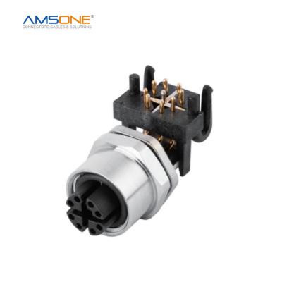 China AMSONE M12 8pin 8 post X code receptacle panel mount circular anti-vibration rear female plug military custom waterproof connector for sale