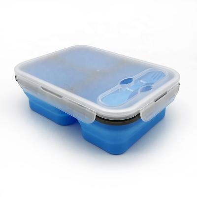 China Microwavable High Quality Silicone 3 Compartment Collapsible Lunch Box for sale