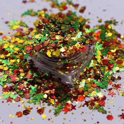 China Bulk Instant Shape Sequin Dot Star Christmas Holiday Decoration Wholesale Laser Polyester Holographic Glitter Powder For Xmas Decoration for sale