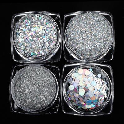 China Biodegradable Holographic Glitter Nail Polish Glitter Nail Powder Holographic Silver Laser Glitter Holiday Decoration PET for sale