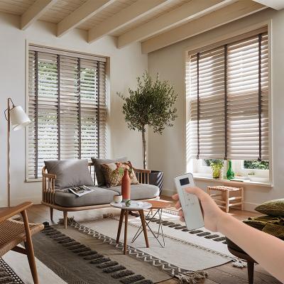 China Hot Selling Electric Motorized Wooden Venetian Blinds Fireproof for sale