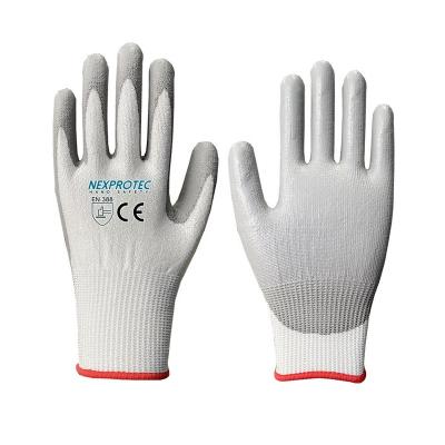 China NRC SAFETY Anti-Slip White Color HPPE A2 Cut Heavy Duty PU Coated Protective Work Gloves for sale