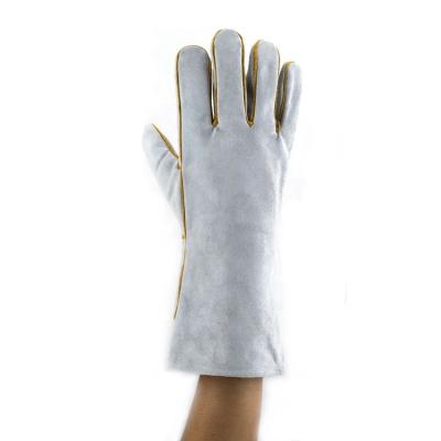 China Long Work Sleeve Welding Cowhide Split Leather Cotton Scratching Hand Industrial Welding Glove for sale